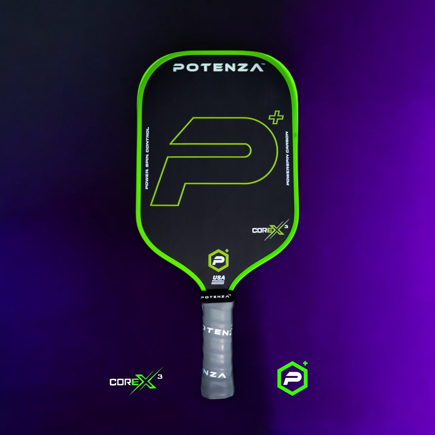 P+ PowerSpin Carbon COREx3 Pickleball Paddle (Neon Green, Elongated Face)