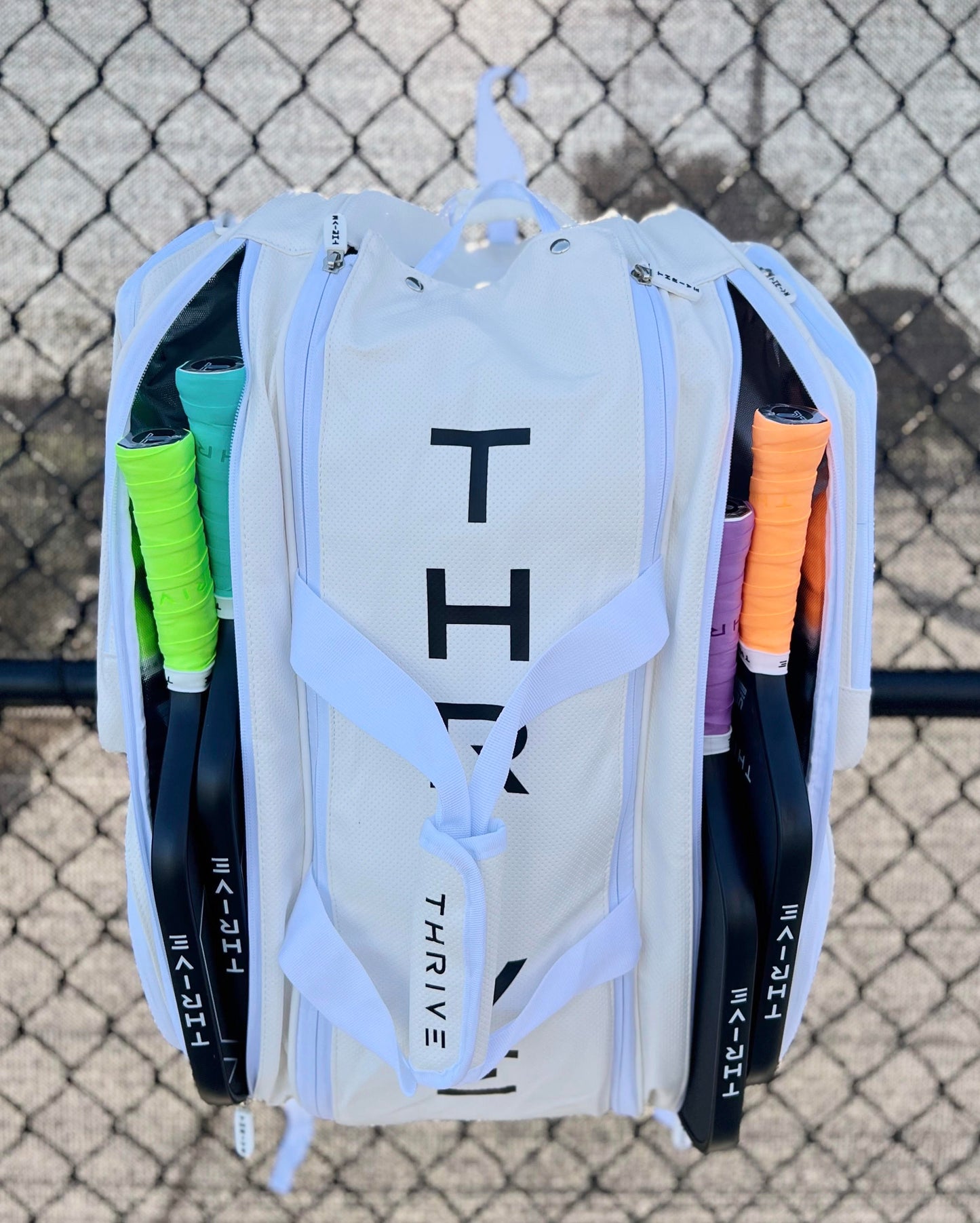 THRIVE 100% Vegan Leather Elite Pro Tour Pickleball Bag w/Shoe Bag - WHITE