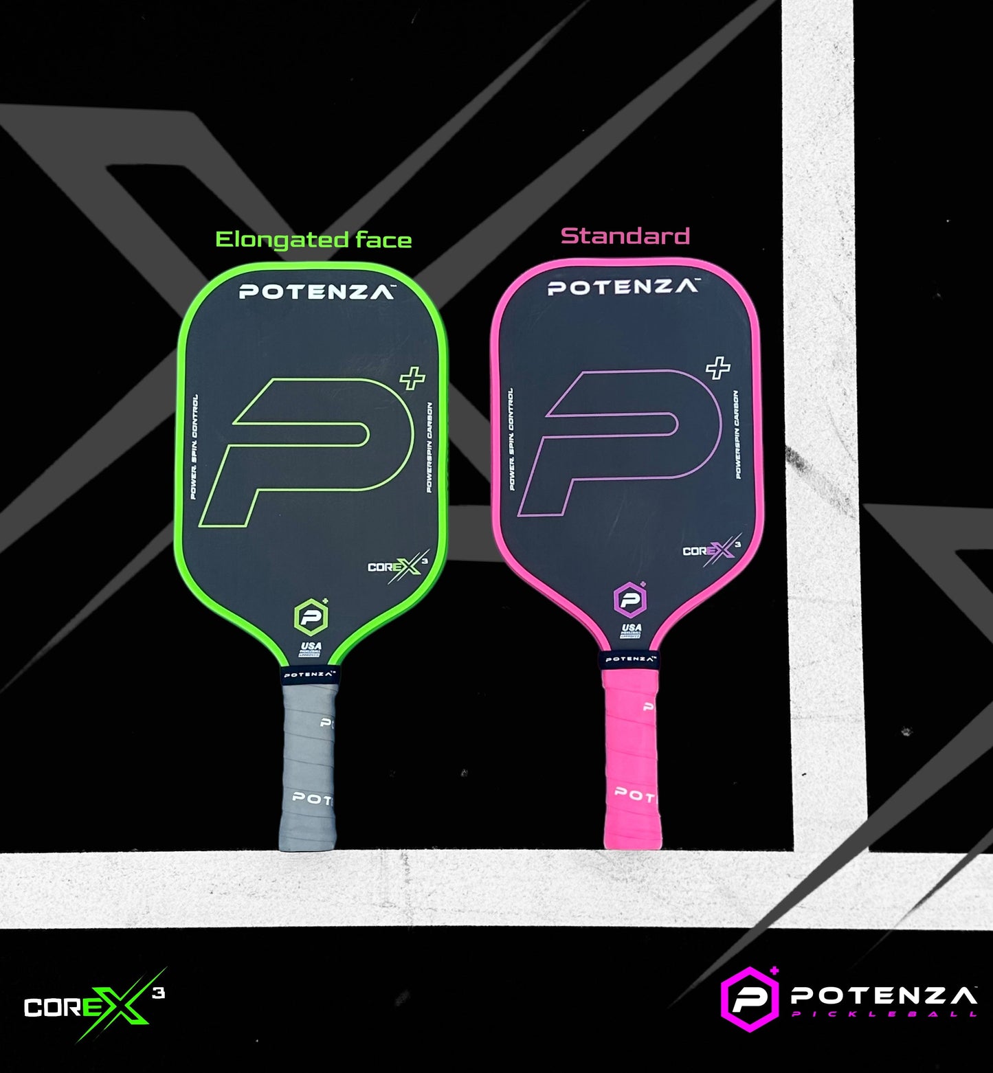 P+ PowerSpin Carbon COREx3 Pickleball Paddle (Neon Pink, Elongated Face)